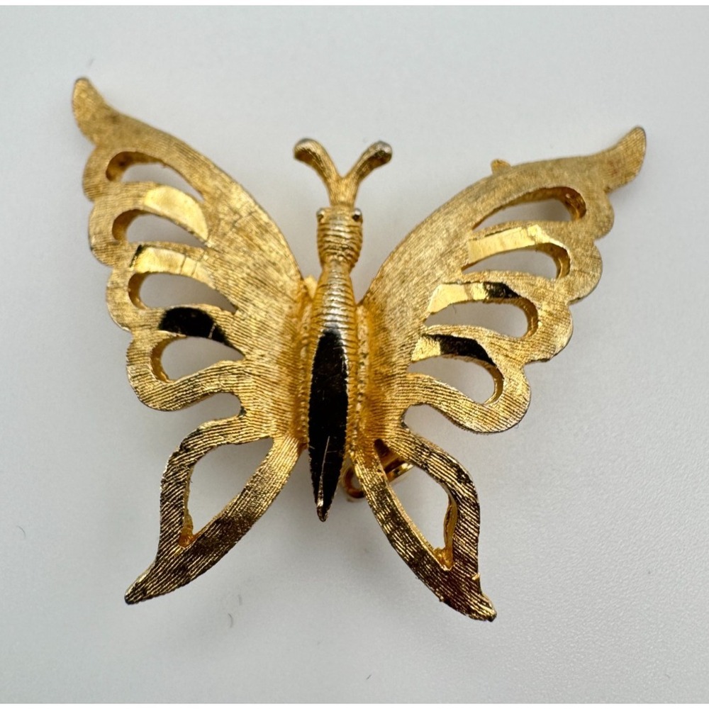 Vintage Butterfly Brooch Mamselle Gold Tone Openwork  Pin Textured